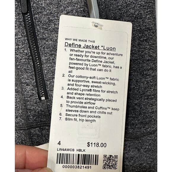 Lululemon Define Jacket Luon Heather Black Size 4 NWT Athletic Slim Fit Stretchy - Picture 7 of 13